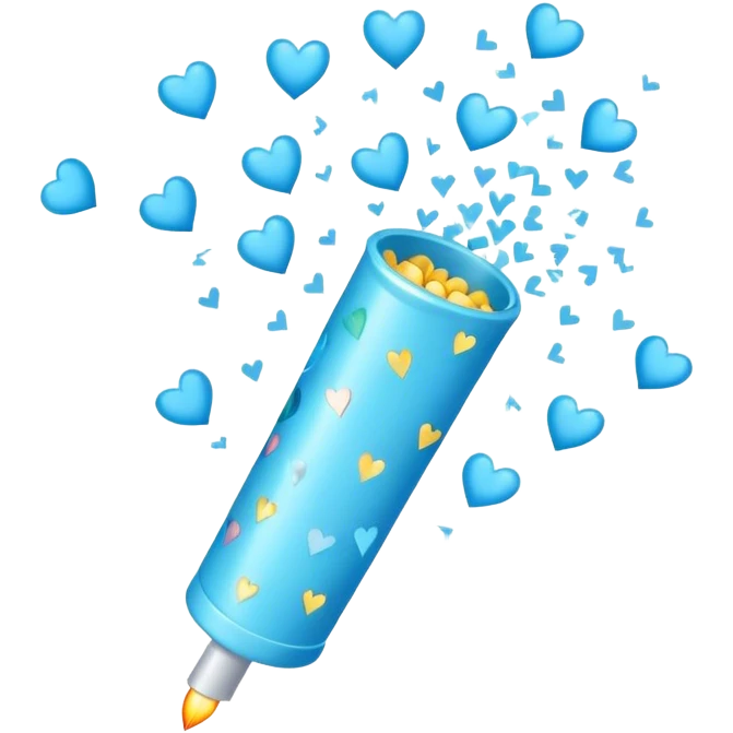 party popper light blue with hears emoji