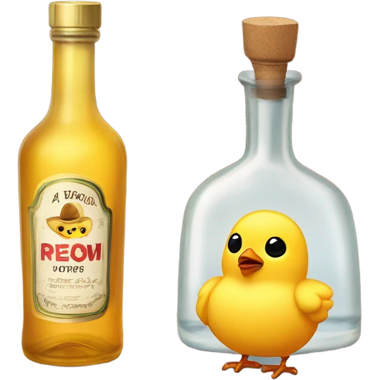 a little chick with a bottle of tequila emoji