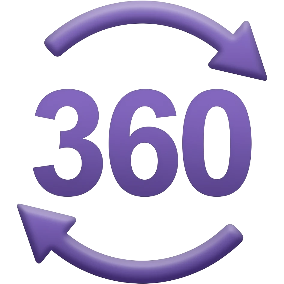 number 360 with horizontal arrows circling it, all in violet color emoji