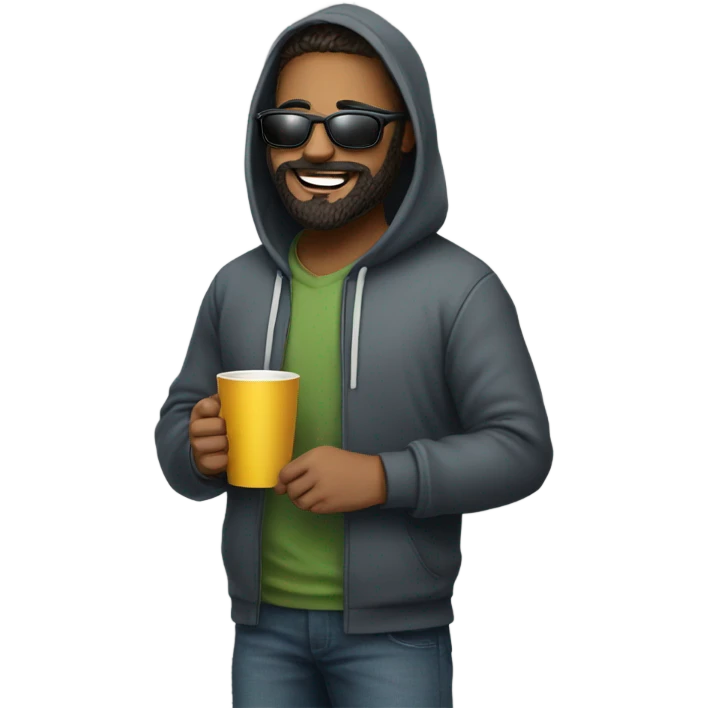 finance guy in hoodie and cup and beard and nerd sunglasses emoji