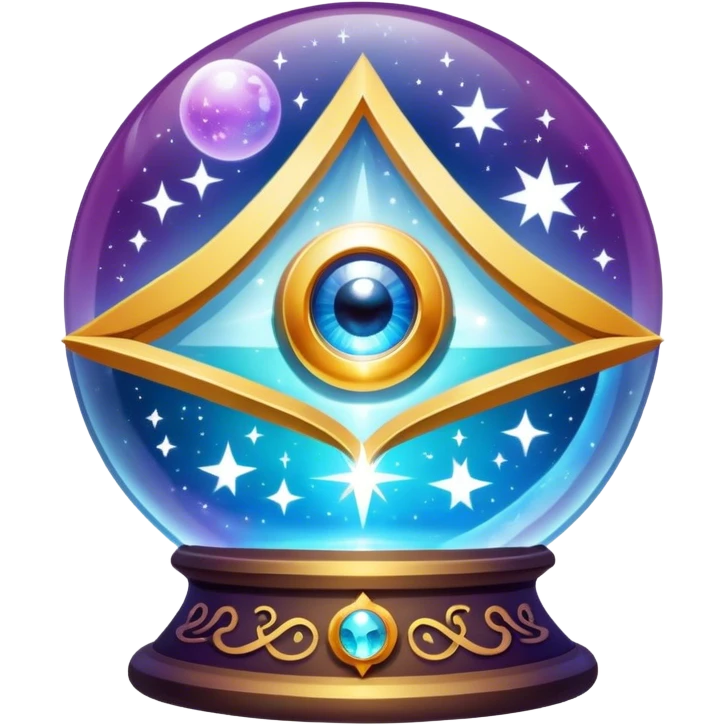 A vibrant, mystical icon symbolizing fortune telling and esotericism. Include elements like a crystal ball, tarot cards, stars, and mystical symbols with a glowing, ethereal feel. The design should be colorful, eye-catching, and evoke a sense of magic and mystery. emoji