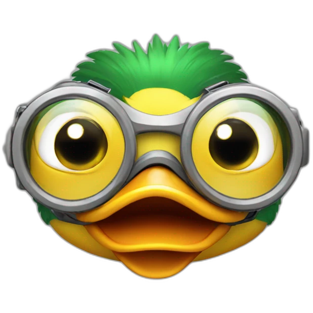 Angry duck with a pair of goggles on its head head shot emoji