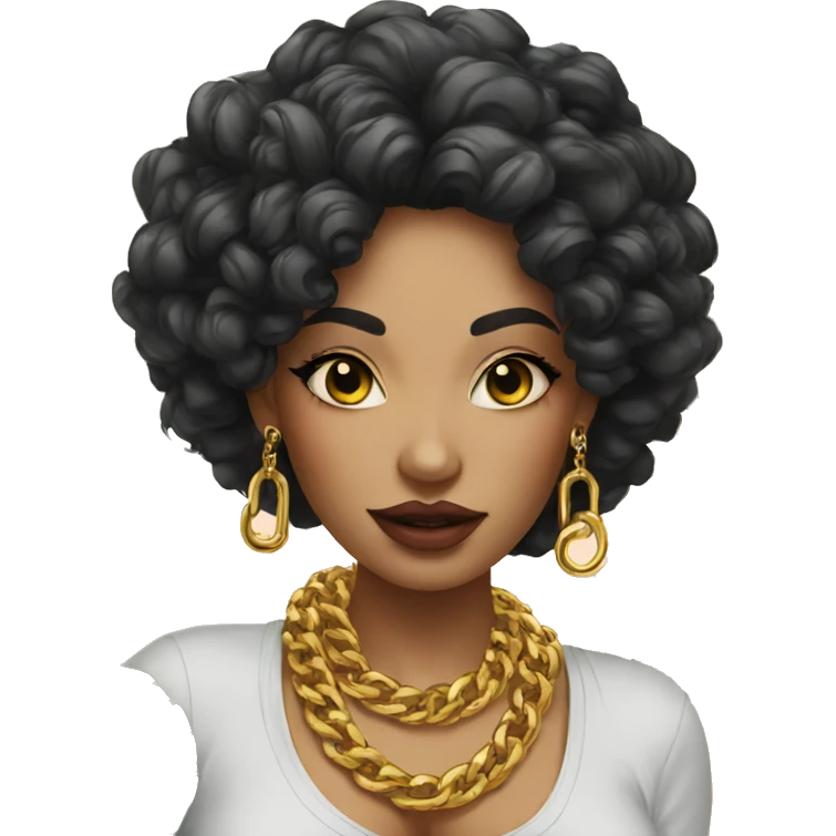 Trendy lady tropical with tattoos and gold chain emoji