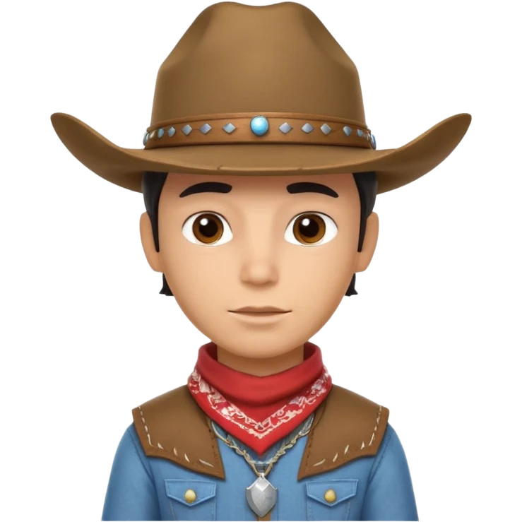 cute cowboy portrait, head and shoulders only, diverse skin tone, cowboy hat, bandana, western outfit collar, confident expression, 3D cartoon, mobile game icon style, clean background, no text, no watermark
 emoji