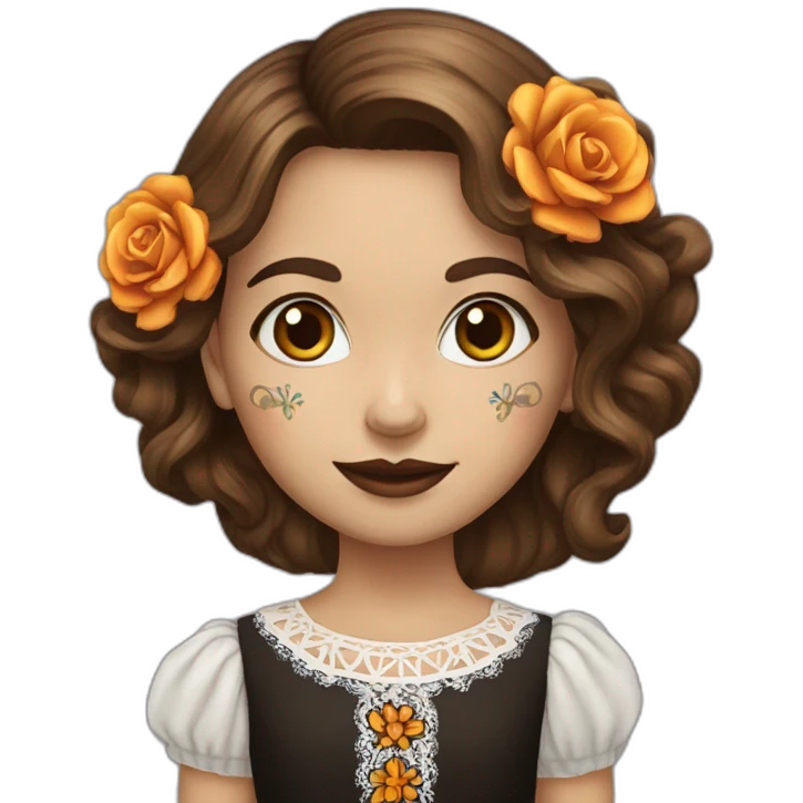 dia de los muertos girl happy pixie Brown hair emoji