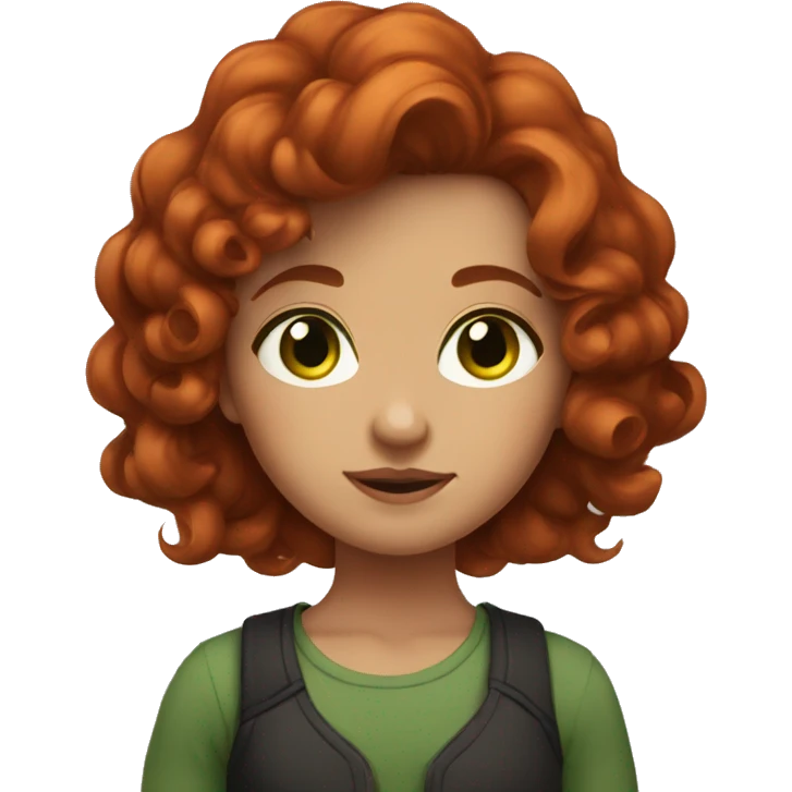 a short girl with red-brown hair short and a bit curled with green eyes emoji