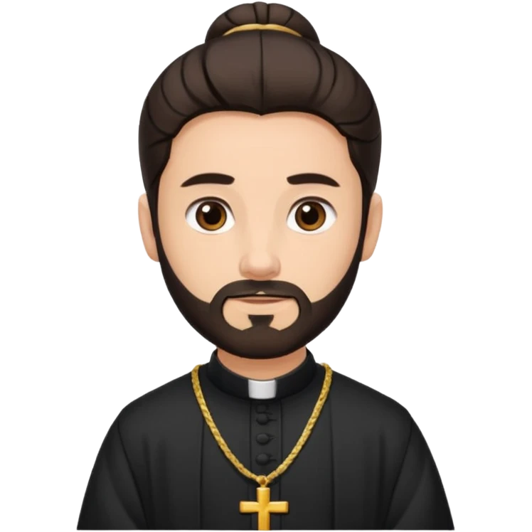  priest with dark brown long hair in a low bun and beard   emoji