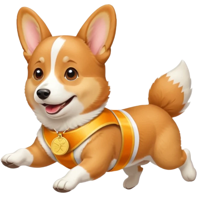 a corgi picking running a marathon with gold medal emoji