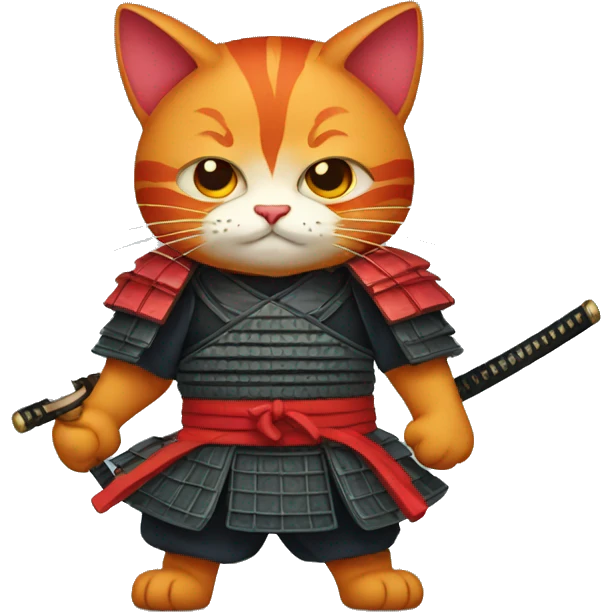 A red cat with a samurai mask and a katana emoji