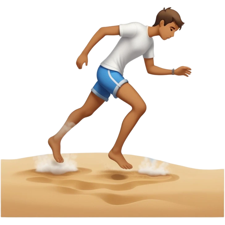 person tiptoeing quickly across extremely hot beach sand with steam rising from their footprints emoji