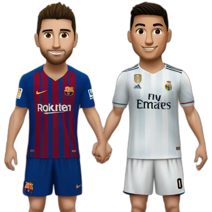 Realistic Leo Messi and realistic Cristiano Ronaldo huging emoji