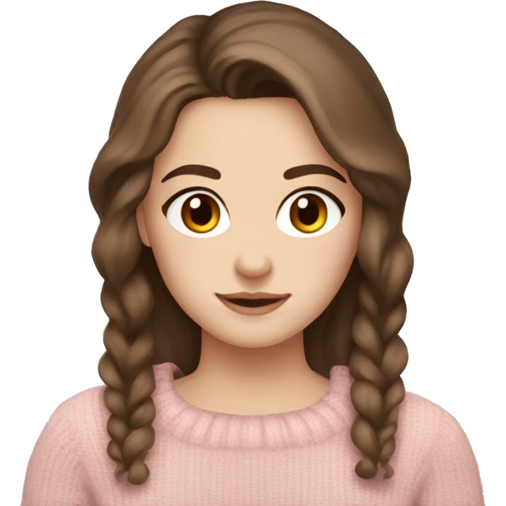 Pretty darkbrown eyed white girl with brown hair light pink sweater cozy emoji