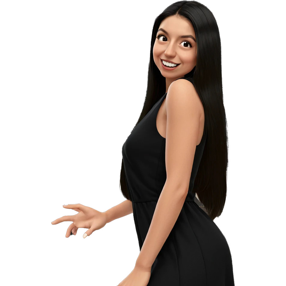 smiling girl in black dress emoji