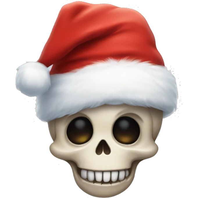 Cute, happy little skull wearing a fluffy Santa hat. emoji
