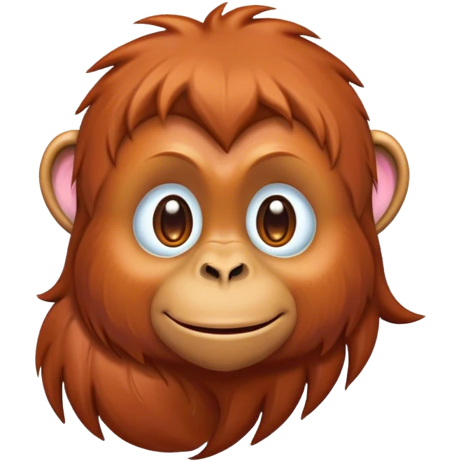 Cinematic Cute Orangutan Portrait Emoji, Head tilted playfully and inquisitively, with a gentle, expressive face accented by soft, flowing fur and round, sparkling eyes brimming with warmth, Simplified yet irresistibly adorable features, highly detailed, glowing with a warm, friendly glow, high shine, affectionate and lively, stylized with a touch of jungle whimsy, bright and endearing, soft glowing outline, capturing the essence of a mischievous yet loving orangutan that seems as if it could swing out of the screen into your arms! emoji