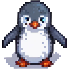 pixel art penguin jumping with excitement, with 'Abone ol' text above its head emoji
