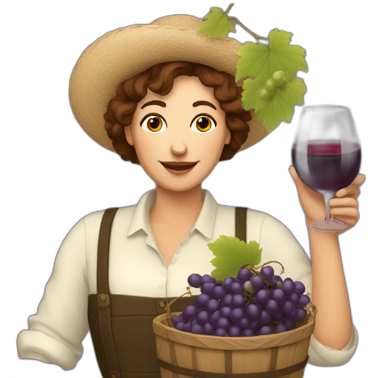 French queer women winegrower with grapes in hands emoji