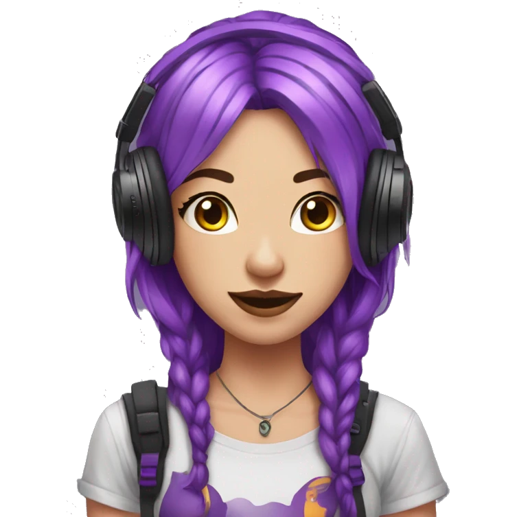 girl purple hair with a septum piercing and stretched ears with a gaming headset on emoji