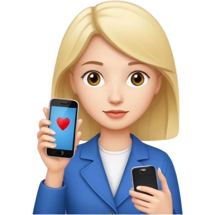 Mujer joven blanca con teléfono en mano  emoji