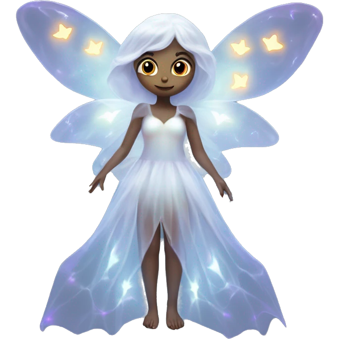 Elf ghost fairy in a translucent dress, ephemeral wings, surrounded by glowing ghostly lights, Halloween theme, emoji emoji