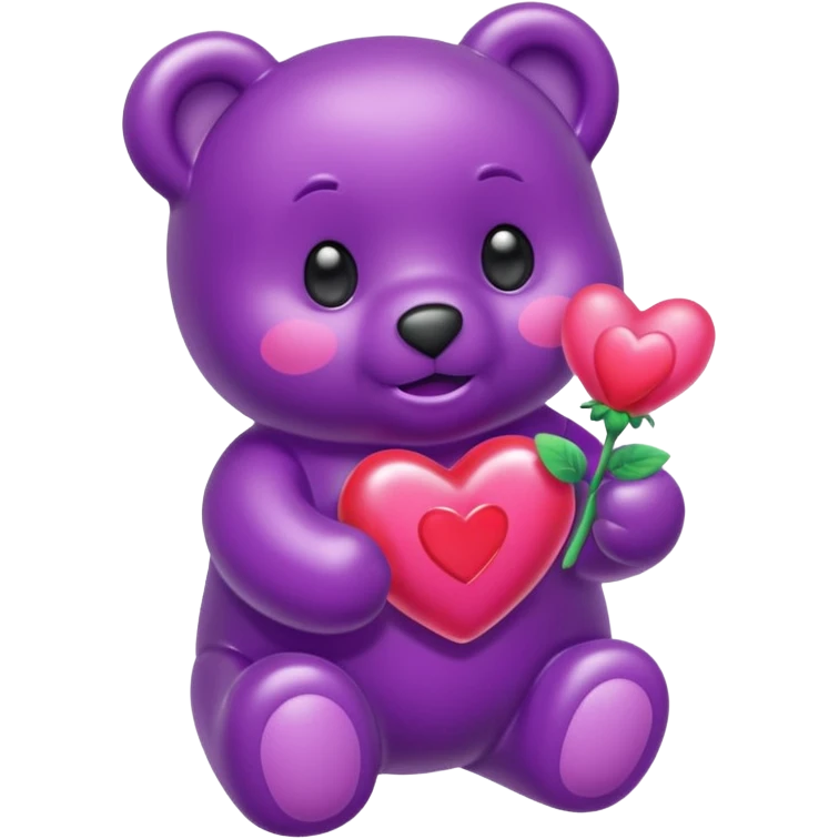 Gummy beart morado agarrando un corazón rosa cute emoji