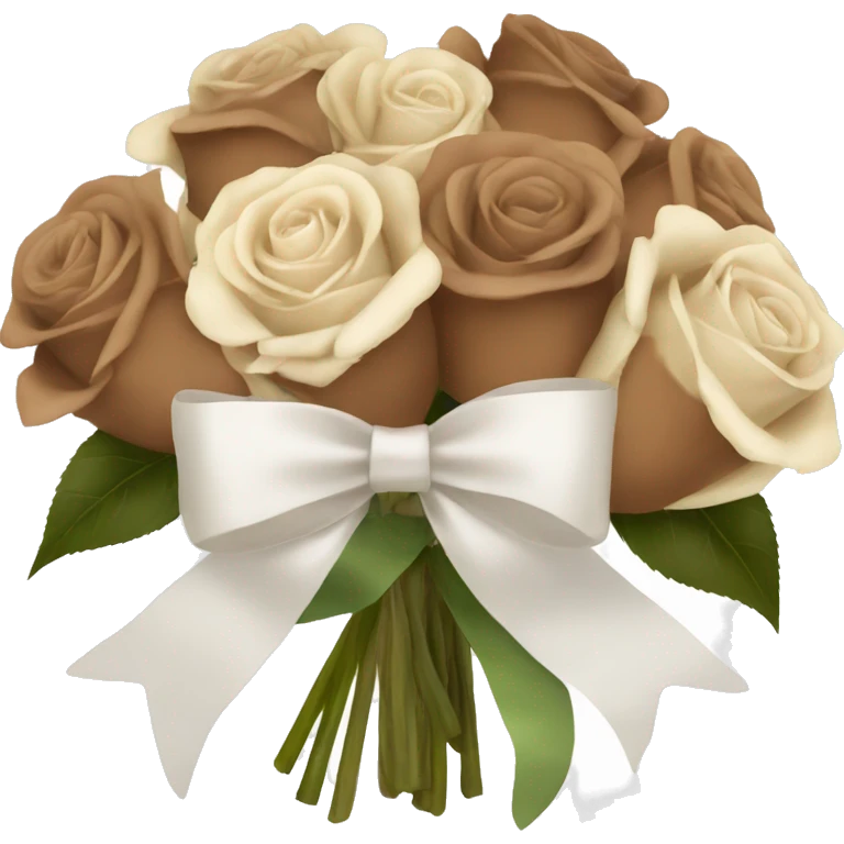Beige and Brown roses Bouquet with white bow emoji