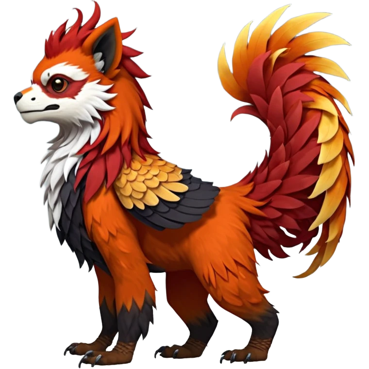 4-legged realistic scaly winged long-big-beaked Gryphon-Griffin-Griffsnuff-Talonflame-Silvally-Nargacuga-Red-Panda-fusion-hybrid-animal-Fakémon-creature, full body, with a long thin tufted lion-tail emoji