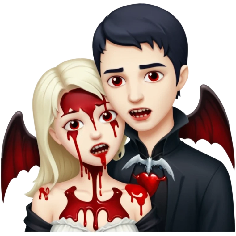 Vampire man biting angel woman's neck emoji