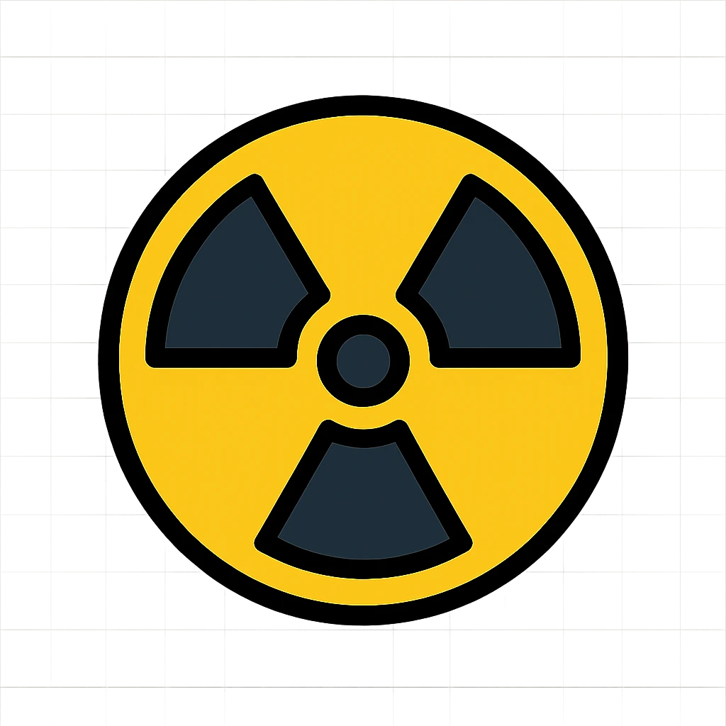 Colored radiation hazard trefoil symbol in yellow and black emoji