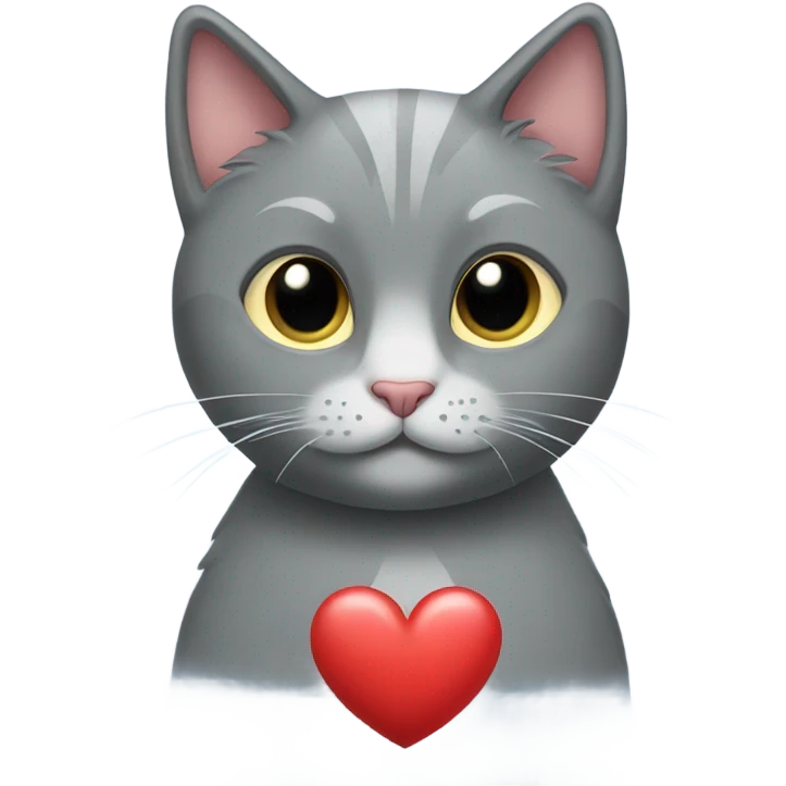 Grey cat with heart emoji