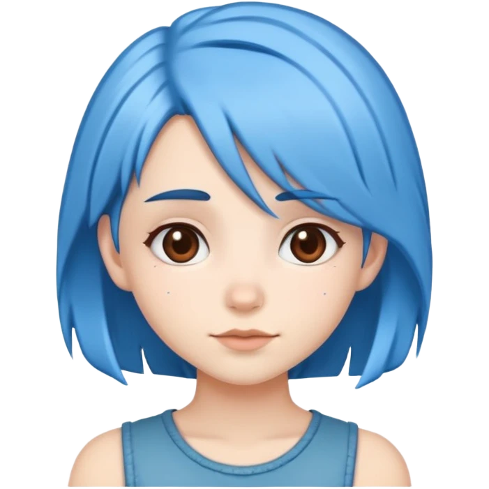 Cute girl with blue hair and she has a brown heart emoji