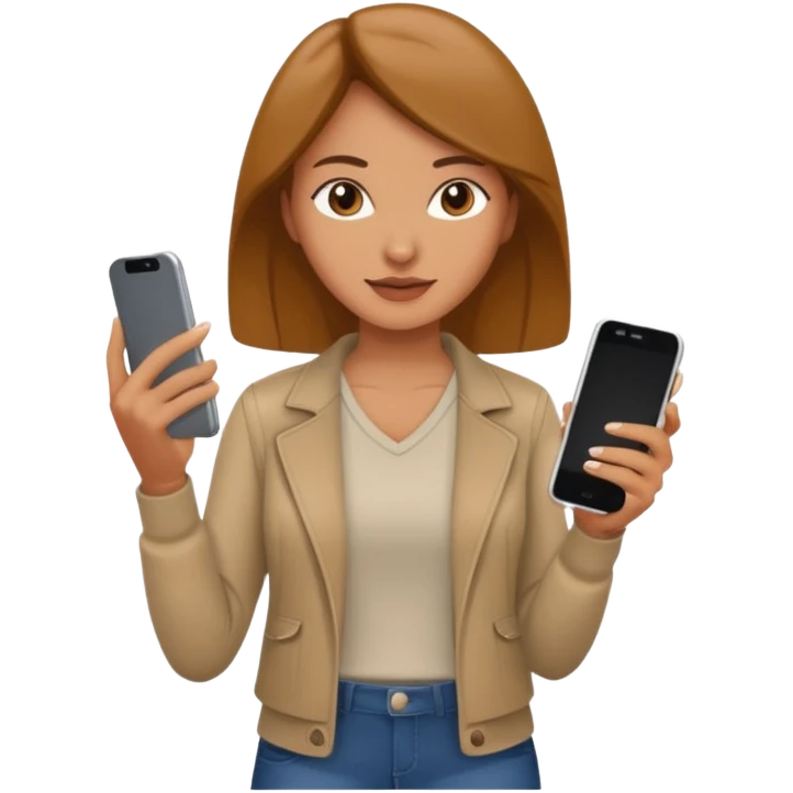 woman casual clothes holding a phone in one hand emoji