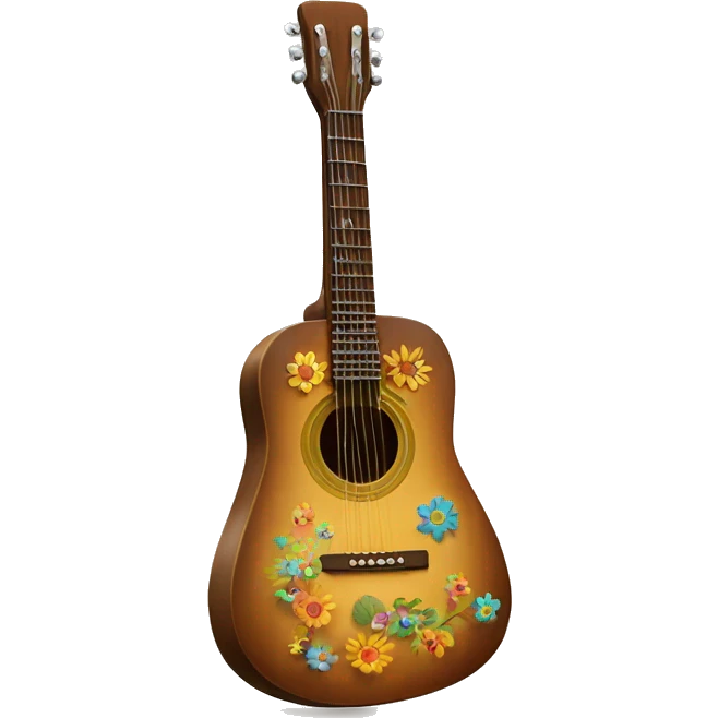 anthropomorphic hippie guitar, showing a sign of peace emoji
