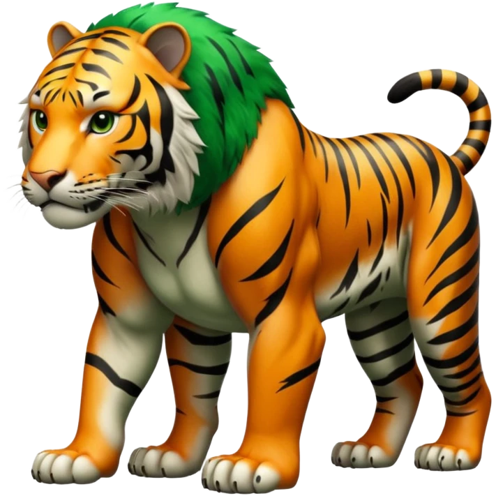 muscular tiger on all fours, every part of fur green with black stripes, no orange emoji