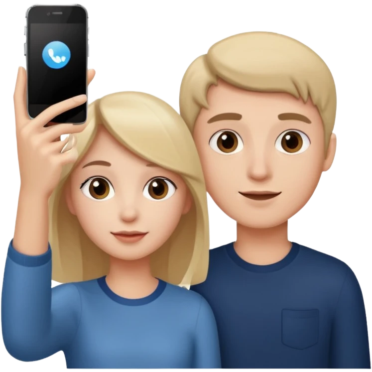 a girl and a boy holding a phone for a selfie emoji