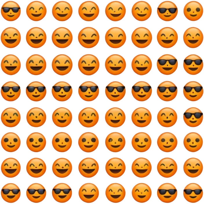 Minimalist flat emoji icon set, bright vivid orange symbols (#FF6200 or #FF8C00) on pure black background (#000000), sharp clean edges, no gradients, no shadows, high contrast, simple geometric shapes, modern UI icon style like Telegram stickers or Discord emojis emoji