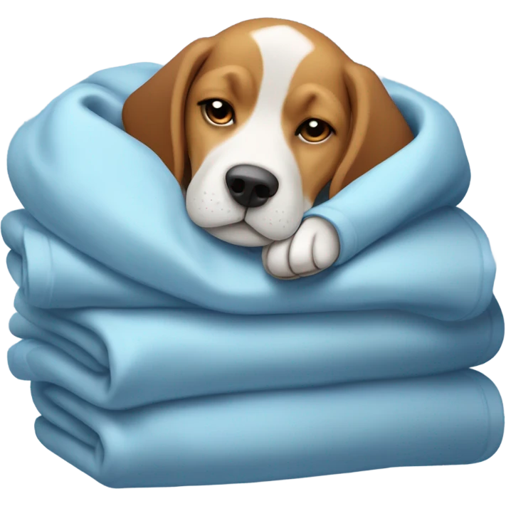 Cold Beagle under many blue blankets emoji