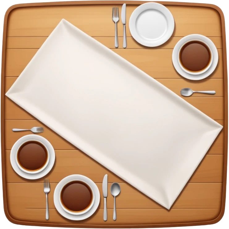 top view of an empty dining table with a white mat over it. emoji