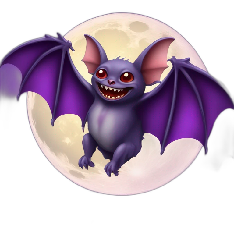 purple dripping mad face vampire bat wings flying in front of large realistic color full moon emoji