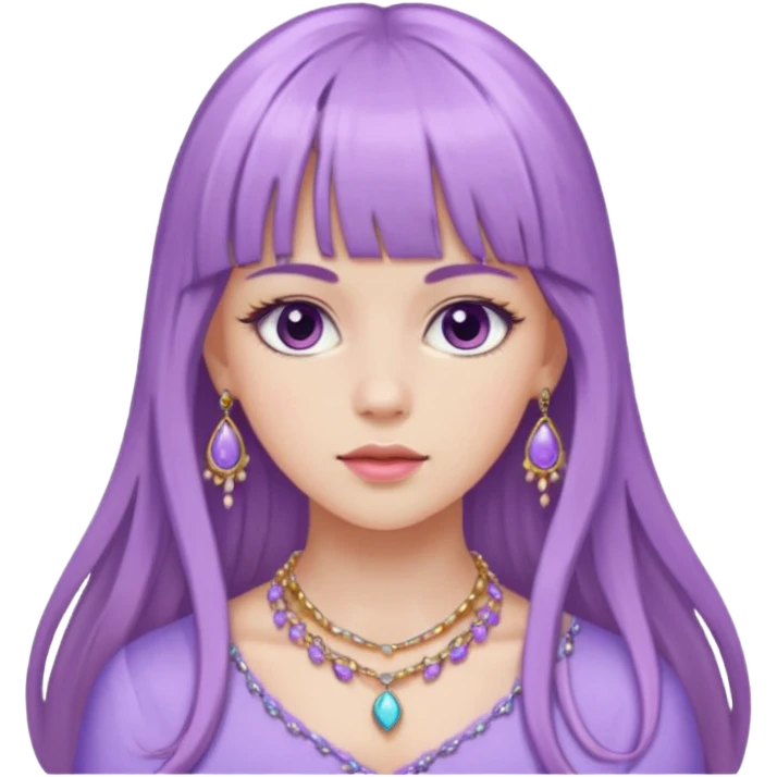 lilac girl with long hair and bangs worker and acessories emoji