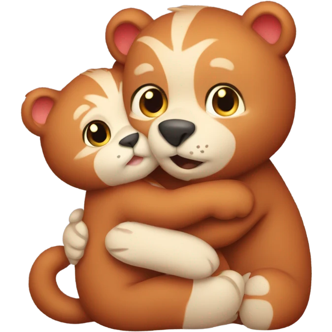 brown bear cub hugs red cat emoji