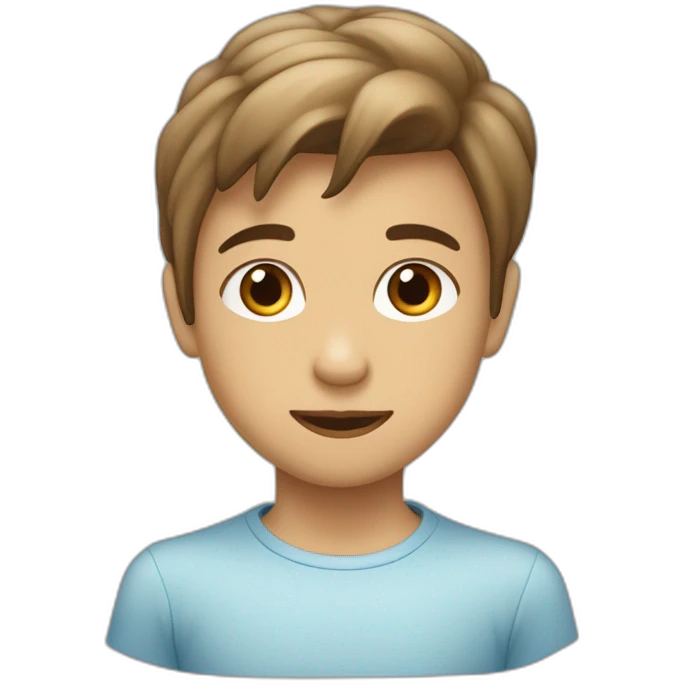 un niño con pelo liso y cafe castaño claro con ojos azules emoji
