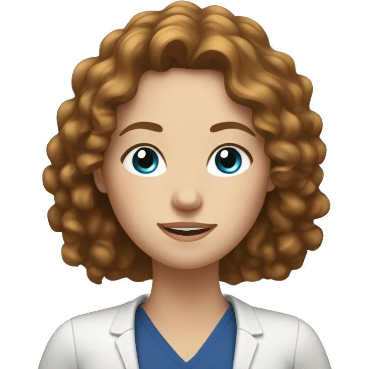 White women with the brown curly hair and blue eyes work at the laptop  emoji