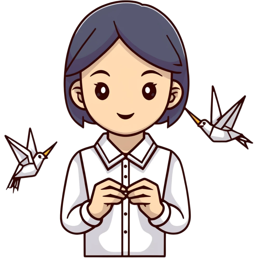 Ukrainian young girl in a white embroidered shirt holds an origami crane emoji
