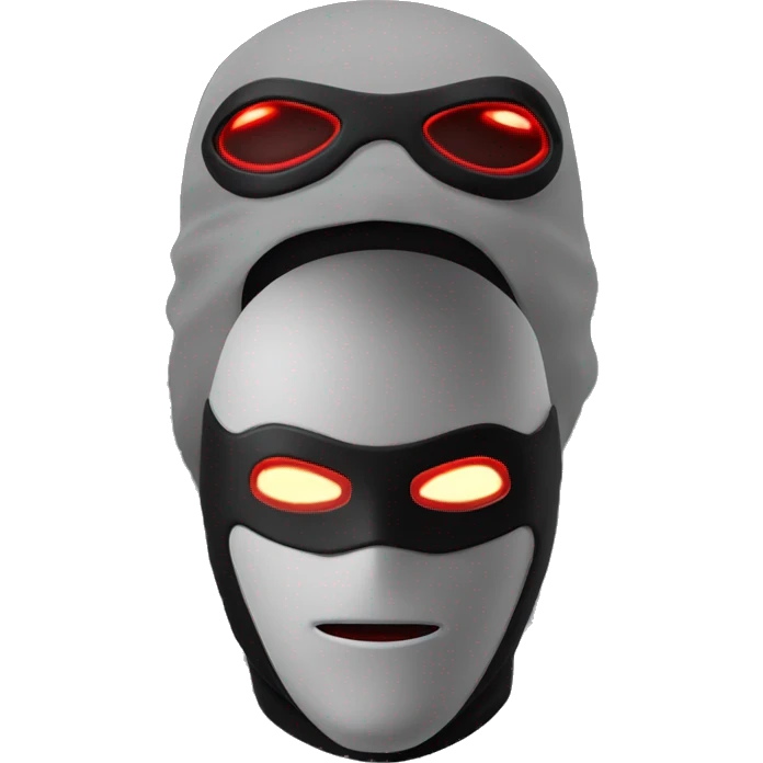 white superhero with balaclava, everything black, with red glowing laser eyes emoji