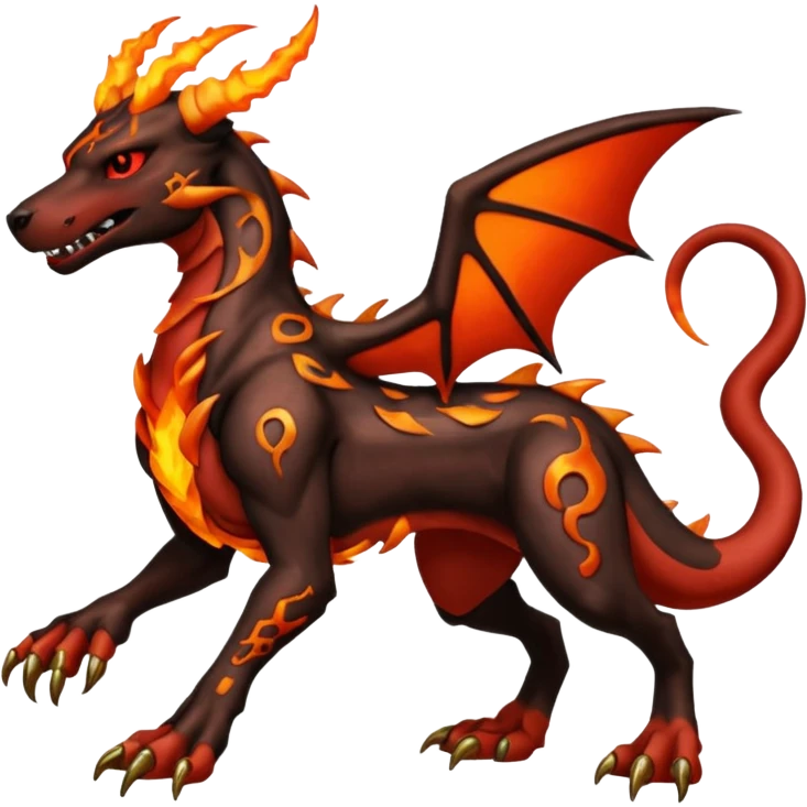 Copper-Bronze Molten-Lava Glow-Cracked Fiery-Runed Draconic Mega-Houndoom-Garchomp-Zygarde-hybrid-creature (full body) emoji