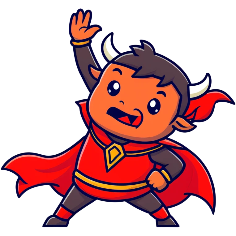 Matador in traditional costume waving red cape at angry bull emoji