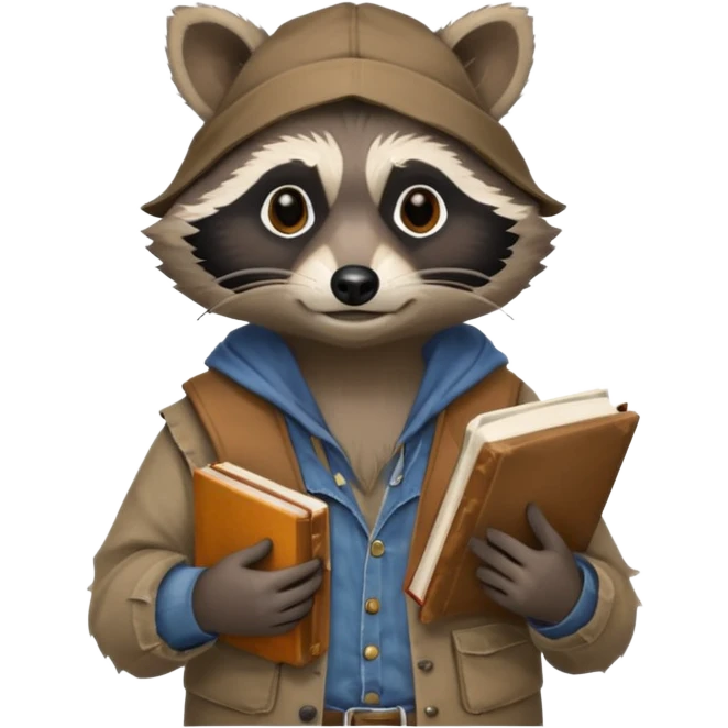 Hobo raccoon with a book emoji