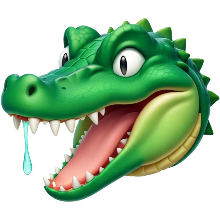 Cinematic Cute Yawning Crocodile Portrait Emoji, Head tilted slightly with a dramatic, wide-open yawn, showcasing a soft, textured emerald-green hide with slightly drooping jaws and half-closed eyes in drowsy contentment, Simplified yet irresistibly adorable features, highly detailed, glowing with a soft, cozy glow, high shine, relaxed yet expressive, stylized with a touch of reptilian whimsy, bright and endearing, soft glowing outline, capturing the essence of a sleepy yet affectionate crocodile, so drowsy it feels like it could stretch out of the screen and curl up for a nap! emoji