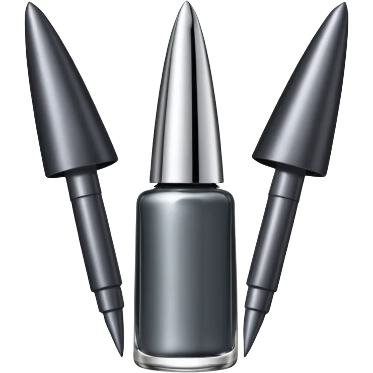 Dark grey metallic   nail polish bottle with a tall pointy cap emoji